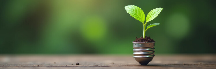 Poster - A Green Plant Is Growing In A Light Bulb, Symbolizing A Unique Way To Save Energy And Protect The Environment Naturally. 00002