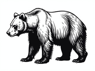 Poster - A Graphic Image Of A Bear In Black And White Is Isolated On A White Background For Visual Clarity. 00003