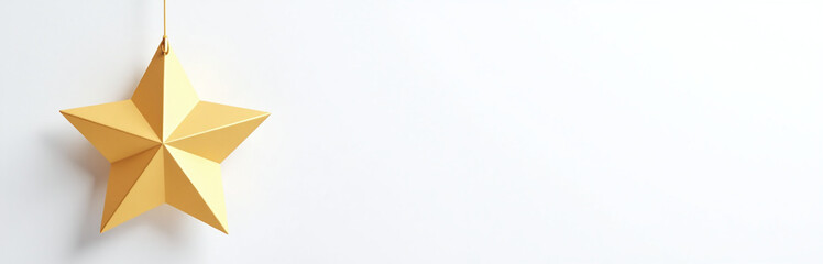 Poster - A Gold Paper Lamp Star Hangs Isolated On A White Background With Transparent Png Edges As A Christmas Decoration Item. 00003