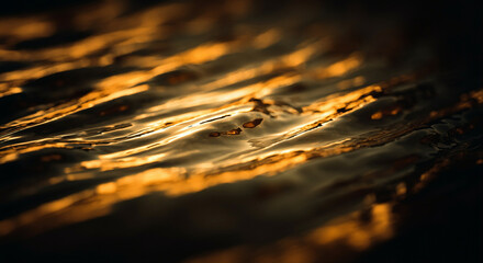 Poster - Water surface reflection with golden light and ripples in motion
