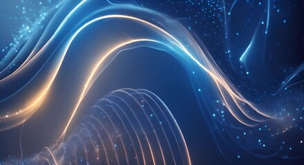 Wall Mural - Stunning visual of abstract glowing blue waves with thousands of sparkling particles 4K