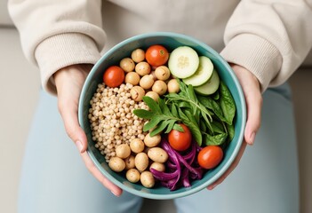 Wall Mural - hands holding a bowl of fresh vegetables