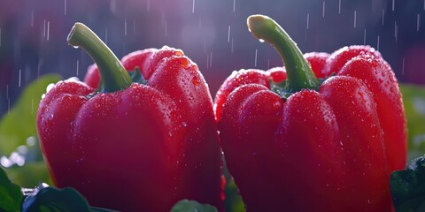 Wall Mural - Red Peppers in Rain