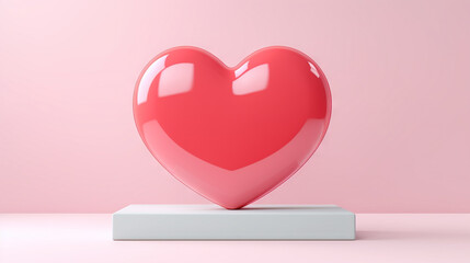 Poster - Valentine's Day card with shiny 3D heart in pink studio room