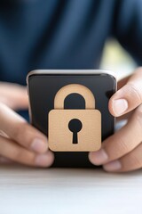 Poster - Secure Mobile Phone Data Protection Concept Image Wooden Lock