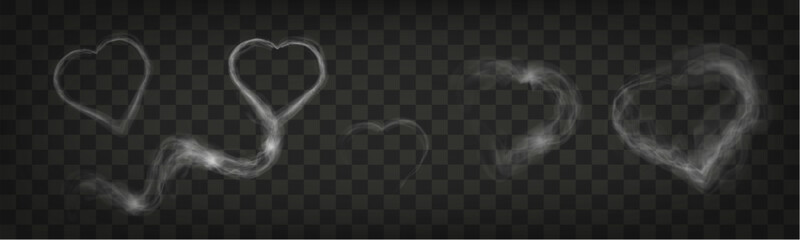 Aufkleber - Transparent smoke hearts on dark background, ethereal design with soft flowing shapes, perfect for romantic, abstract, or mystical concepts.	
