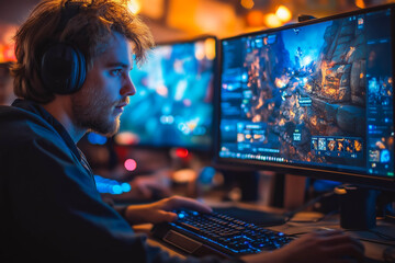 Video game developer working on a new video game.