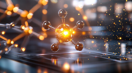 Poster - 3D visualization of molecular structure in nanotechnology, showcasing intricate details and glowing elements. This captures essence of scientific innovation and discovery