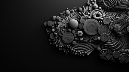 Fototapete - black and white composition featuring hand drawn geometric shapes, spirals, and circular forms creates visually striking abstract design. intricate patterns evoke sense of depth and creativity