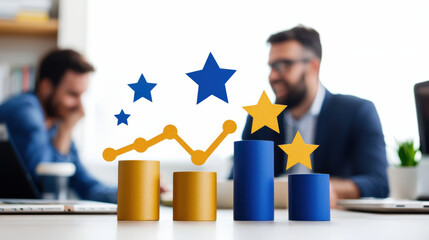 Aufkleber - Analyzing customer feedback through surveys, business growth, and data visualization are key elements in this image. focus is on charts and graphs representing performance metrics