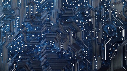 Poster - Blue Electronic Circuit Board with LED Lines and Patterns