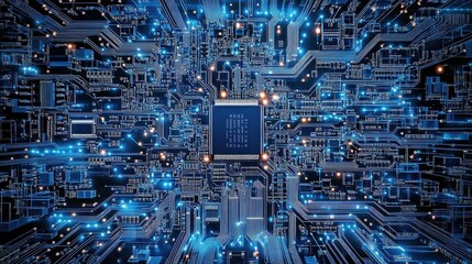 Poster - Blue Engineering Circuit Lines in Vector Format for Technology Design