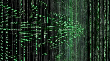 Poster - Digital Abstract Background with Green Code Lines and Data Flow