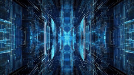 Poster - Abstract Blue Engineering Circuit Lines in Vector Perspective View