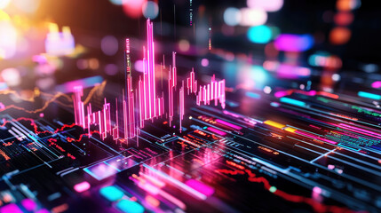 Poster - Dynamic financial data visualization with colorful graphs and charts