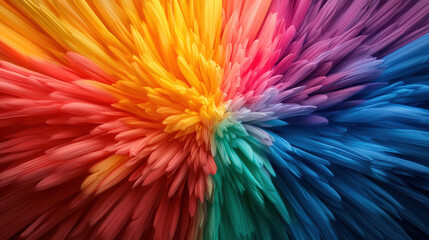 Poster - captivating explosion of colors in radial pattern, showcasing vibrant hues of red, orange, yellow, green, blue, and purple. This dynamic image evokes sense of energy and creativity