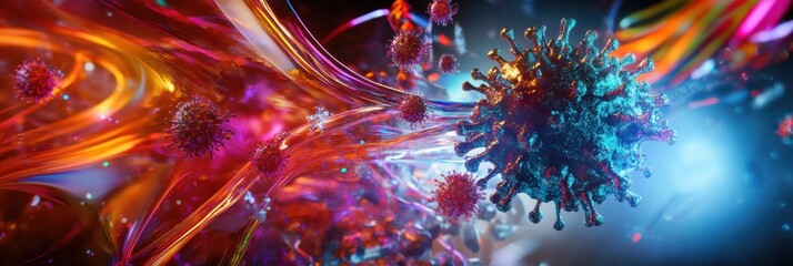 Aufkleber - Antibodies engaging viral pathogens in a colorful representation of immune response dynamics. Generative AI