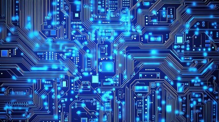 Poster - Blue Circuit Design with Vector Lines and Abstract Elements