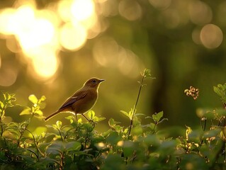 Wall Mural - golden bird sunset garden bokeh nature wildlife.
