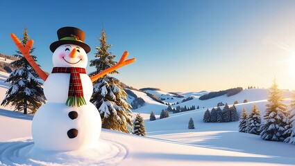Wall Mural - snowman in the woods ai generative