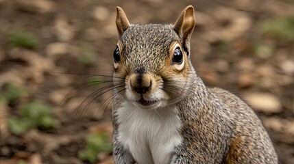 Wall Mural - curious squirrel in autumn park, leaves background, nature wildlife.