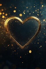Poster - Luxurious metallic gold heart on a sleek dark background with soft glowing lights and subtle glitter for a modern Valentine's Day celebration