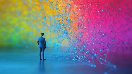 Poster - Colorful Digital Network Visualization with Human Figure in Frame