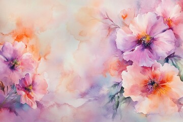 Poster - soft watercolor floral design in shades of pink, purple, and peach with elegant shapes blending for 