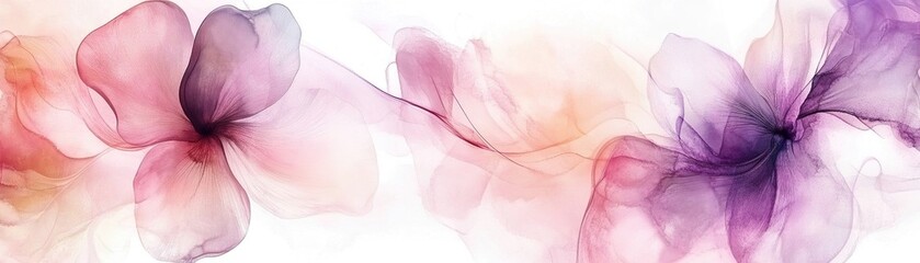 Wall Mural - Elegant watercolor background featuring abstract floral shapes in soft shades of pink, purple, and peach, ideal for text placement or artistic projects