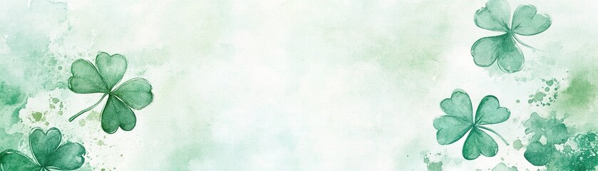Poster - Artistic watercolor background featuring abstract shamrock shapes in soothing shades of green, perfect for modern designs and seasonal celebrations