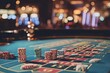 © Сергей Захаров - serene shot of roulette table early in morning chips neatly placed with casino softly blurred in background