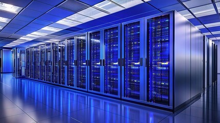 Poster - Sleek Modern Data Center Featuring High-Tech Server Network Setup