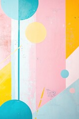 Poster - Trendy pastel background featuring abstract geometric shapes in soft pink, yellow, and blue tones with integrated sale tags and ample copy space
