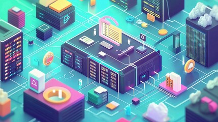 Poster - Colorful Illustration of ICT and IoT Concepts in Digital Environment