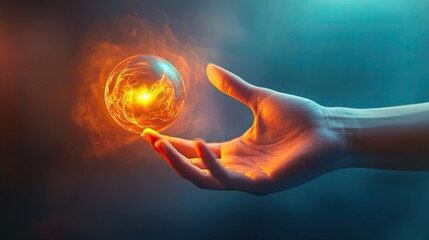 Poster - vibrant image of hand reaching toward glowing orb symbolizing grasping intuitive insight