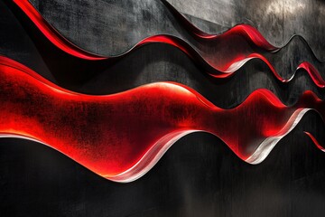 Poster - Flowing waves of black and red create a sleek abstract background for modern designs and text overlays