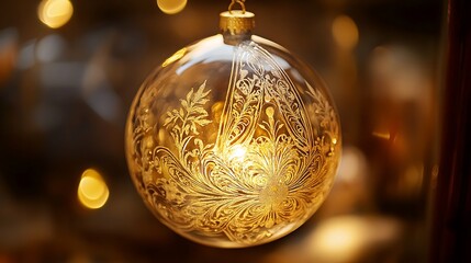 Sticker - Ornate Gold Christmas Ornament Hanging Decoratively