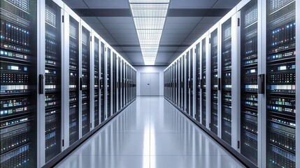 Poster - Modern and Sleek Data Center with Network Servers in Operation