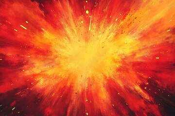 Poster - Bold dynamic abstract background featuring bright red, orange, and yellow paint splashes with sharp geometric shapes creating an energetic focal point