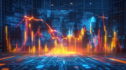 Poster - Dynamic Digital Graphs with LED Effects in Vibrant Colors and Lines
