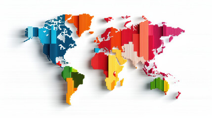 Aufkleber - colorful digital world map with vertical stripes representing different regions, showcasing global diversity and interconnectedness