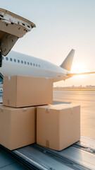 Wall Mural - a wide-angle shot of suitcases being loaded into the cargo hold of an airplane on a sunny runway