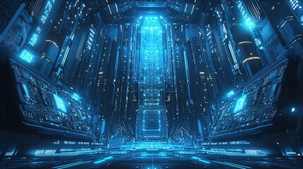 Poster - Intricate Quantum Computer with Electronic Circuit Lines and Scale