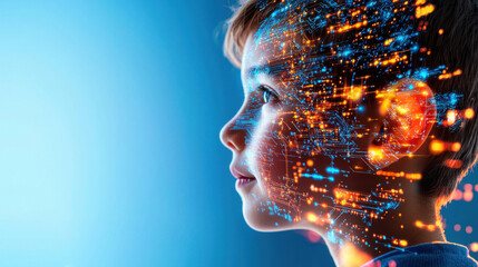 Aufkleber - boy profile with digital overlay representing AI and technology, symbolizing personalized learning and innovation in education