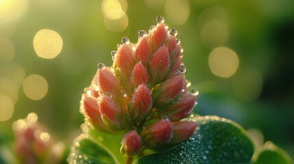 Wall Mural - Dew Drops Adorn A Blooming Red Flower Cluster