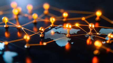 Leinwandbilder - dynamic scene depicting globalization of business with interconnected nodes and world map. glowing connections symbolize international trade and communication