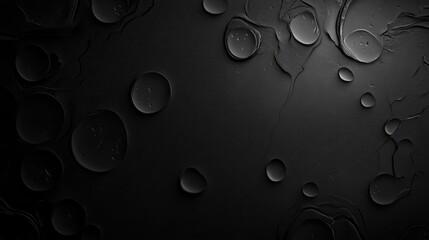 Fototapete - Dark abstract background featuring creative fluid shapes and droplets reflecting light adding depth and texture to the composition.