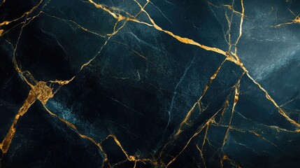 Poster - Dark blue marble texture background with golden veins creating a luxurious and elegant abstract design for creative projects.
