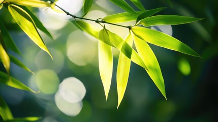 Poster - Bamboo leaves illuminated by soft natural light creating a serene and peaceful background for nature themed designs
