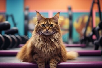 Wall Mural - Portrait of a funny somali cat in dynamic fitness gym background